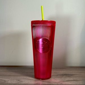 Starbucks New Iridescent Magenta Pleated Pink Bling Cold Cup Venti (24 ounce)